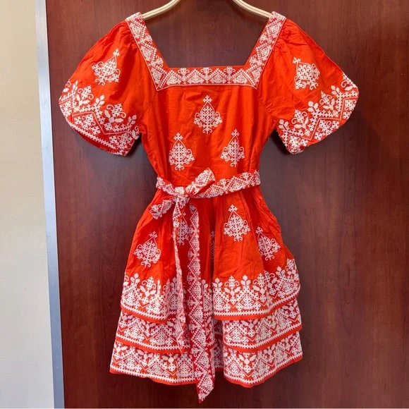 New Boden Square Neck Rara Dress in Firecracker New With Tag Size 6 Embroidered - Picture 4 of 16